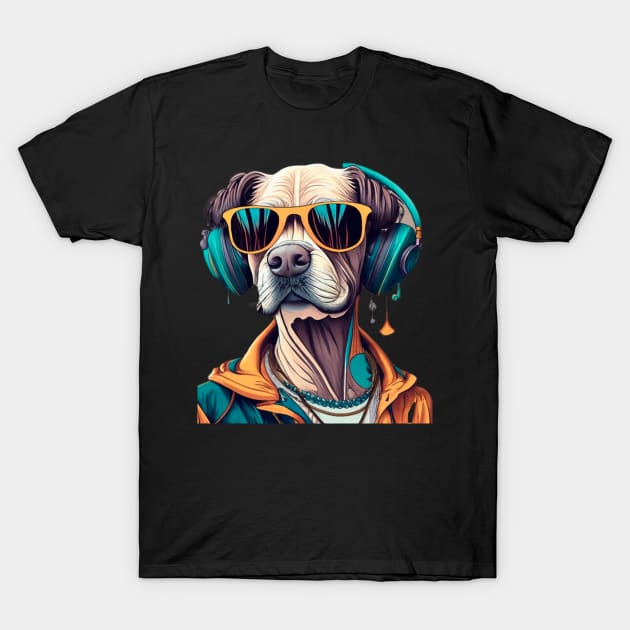 Hipster Labrador in colorful with  sungless and headphones T-Shirt by hummingbird_23
